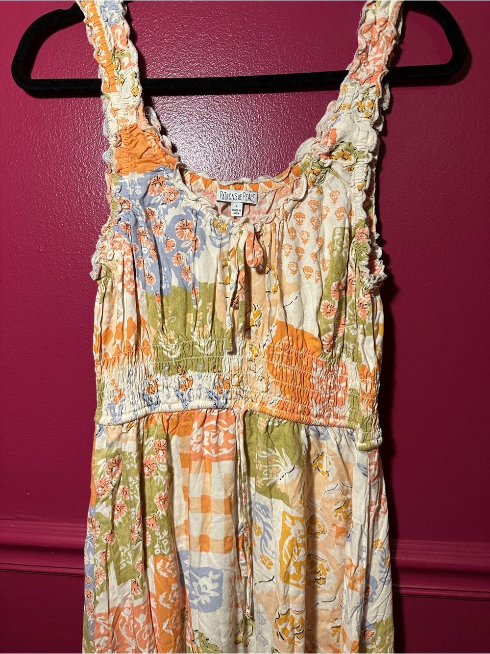 Patrons of Peace Patchwork Boho Maxi Dress Smocked Bodice - Picture 2 of 4